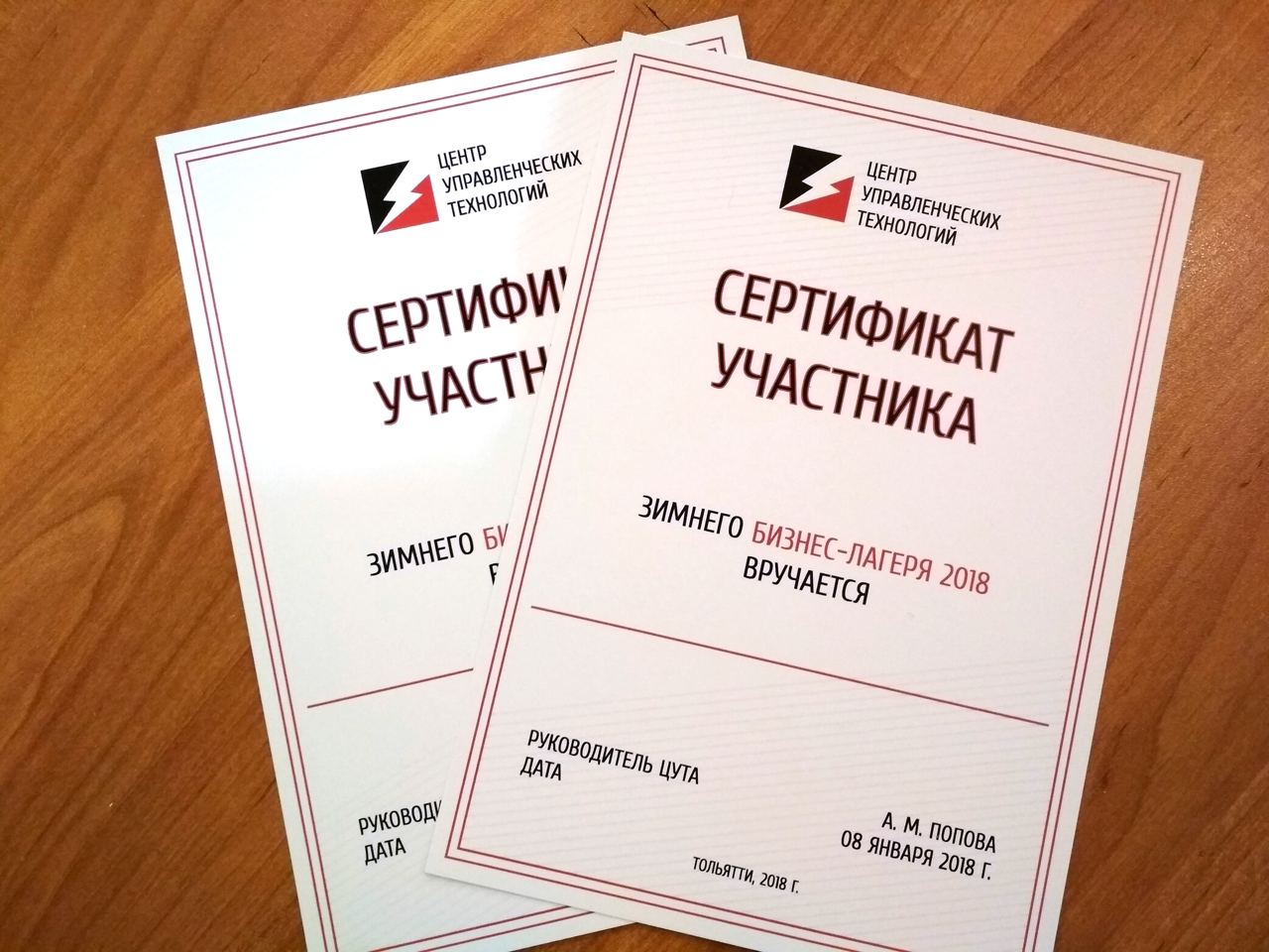 Кружки, значки, серфтикаты и плакаты для Бизнес-Лагеря от Центра управленческих технологий